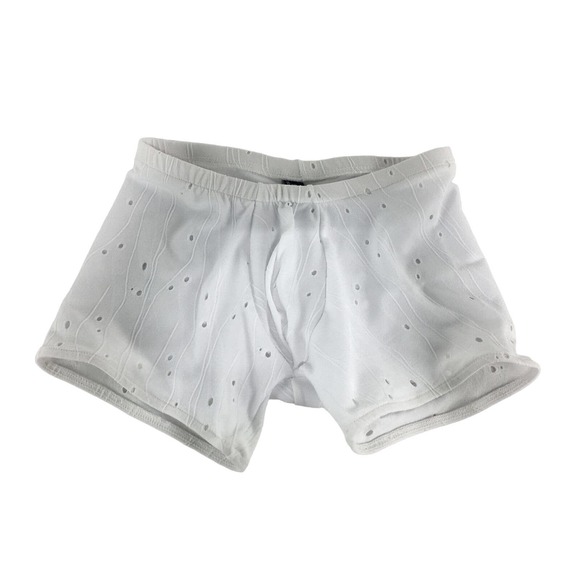 Male Power #153-53B Eyelet Detail Pouch Short, Men's Size S - White - Picture 1 of 5